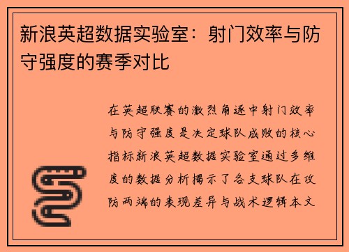 新浪英超数据实验室：射门效率与防守强度的赛季对比