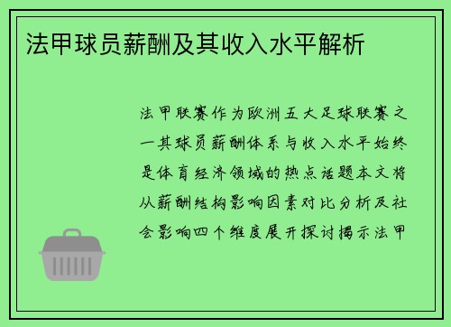 法甲球员薪酬及其收入水平解析